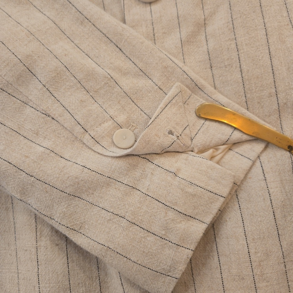 Avec Les Filles Womens Linen Pin Striped Blazer & Trouser Suit Set Beige Small - Picture 12 of 12